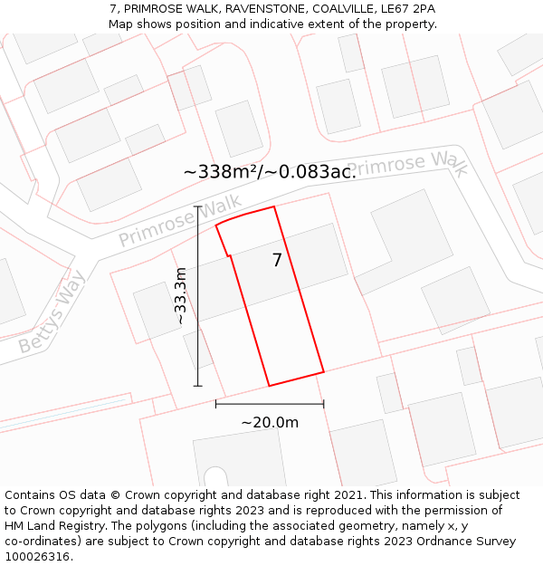 7, PRIMROSE WALK, RAVENSTONE, COALVILLE, LE67 2PA: Plot and title map