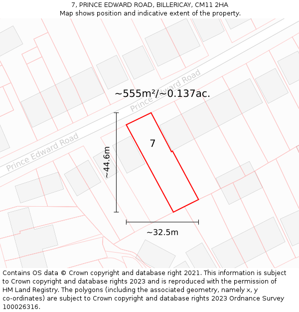 7, PRINCE EDWARD ROAD, BILLERICAY, CM11 2HA: Plot and title map