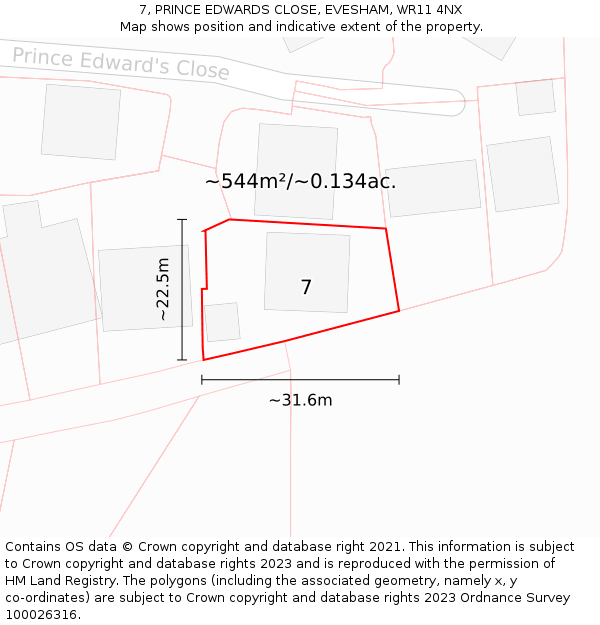 7, PRINCE EDWARDS CLOSE, EVESHAM, WR11 4NX: Plot and title map