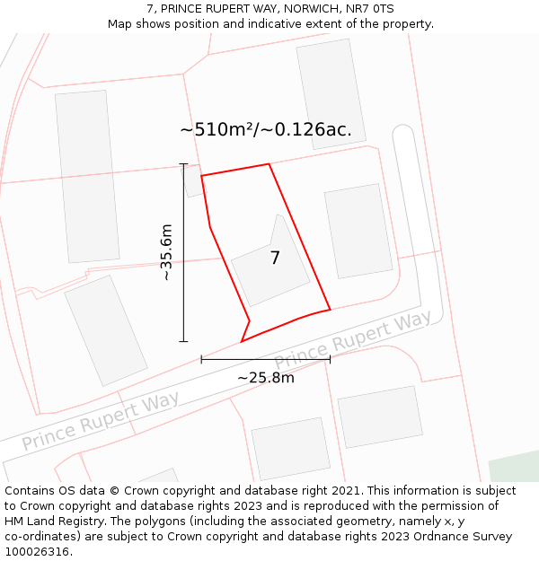 7, PRINCE RUPERT WAY, NORWICH, NR7 0TS: Plot and title map