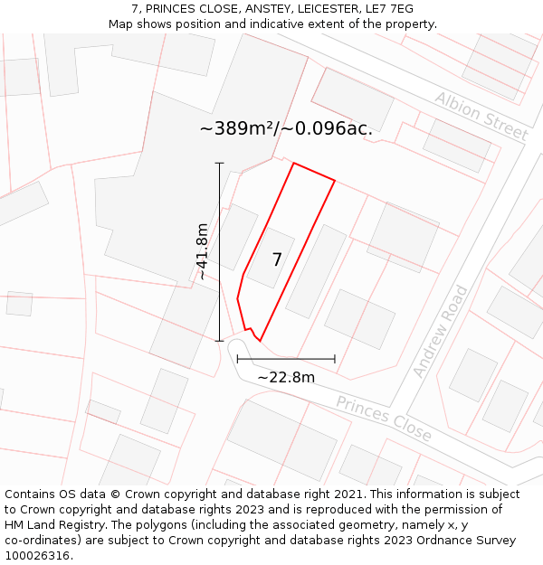 7, PRINCES CLOSE, ANSTEY, LEICESTER, LE7 7EG: Plot and title map