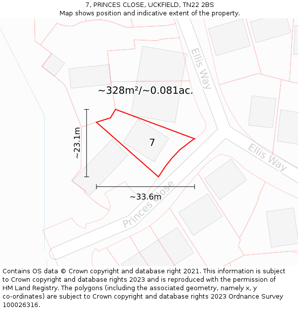 7, PRINCES CLOSE, UCKFIELD, TN22 2BS: Plot and title map