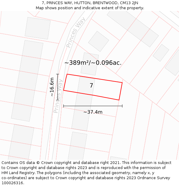 7, PRINCES WAY, HUTTON, BRENTWOOD, CM13 2JN: Plot and title map