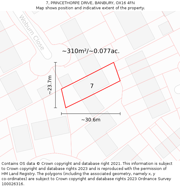 7, PRINCETHORPE DRIVE, BANBURY, OX16 4FN: Plot and title map
