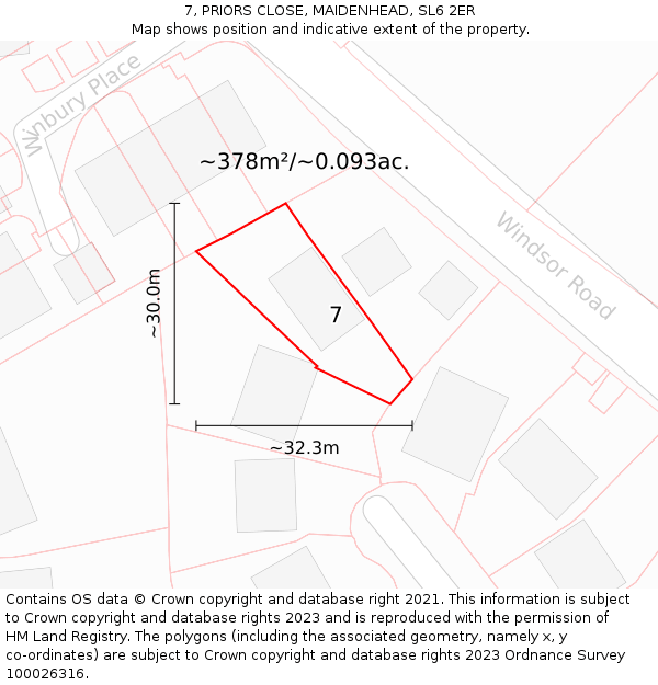 7, PRIORS CLOSE, MAIDENHEAD, SL6 2ER: Plot and title map