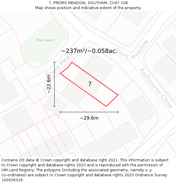 7, PRIORS MEADOW, SOUTHAM, CV47 1GE: Plot and title map