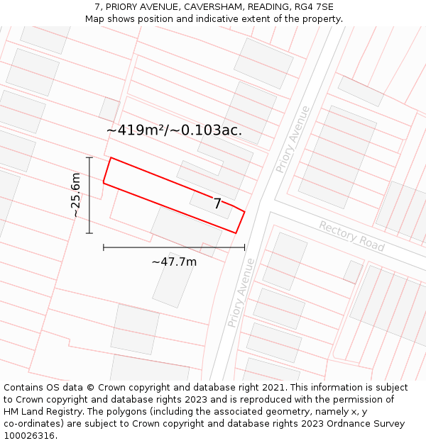 7, PRIORY AVENUE, CAVERSHAM, READING, RG4 7SE: Plot and title map