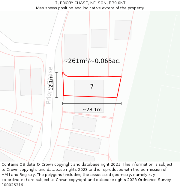 7, PRIORY CHASE, NELSON, BB9 0NT: Plot and title map