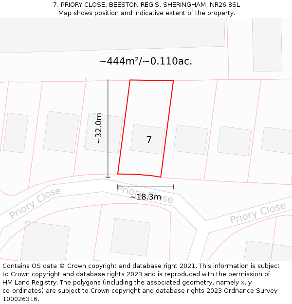 7, PRIORY CLOSE, BEESTON REGIS, SHERINGHAM, NR26 8SL: Plot and title map