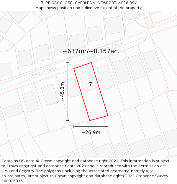 7, PRIORY CLOSE, CAERLEON, NEWPORT, NP18 3SY: Plot and title map