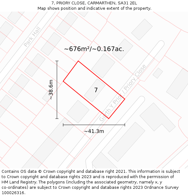 7, PRIORY CLOSE, CARMARTHEN, SA31 2EL: Plot and title map