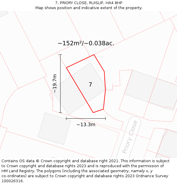 7, PRIORY CLOSE, RUISLIP, HA4 8HP: Plot and title map