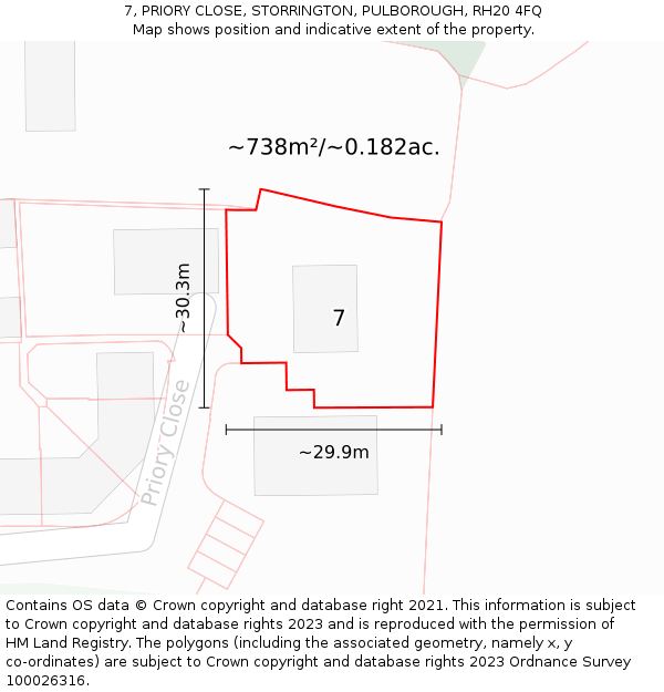7, PRIORY CLOSE, STORRINGTON, PULBOROUGH, RH20 4FQ: Plot and title map