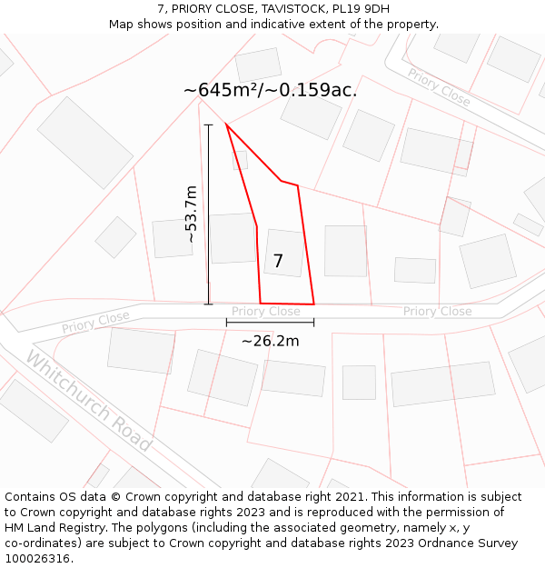 7, PRIORY CLOSE, TAVISTOCK, PL19 9DH: Plot and title map