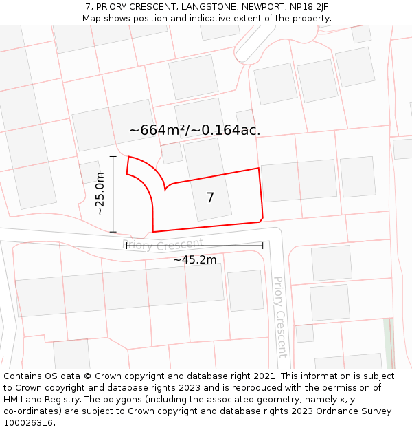 7, PRIORY CRESCENT, LANGSTONE, NEWPORT, NP18 2JF: Plot and title map