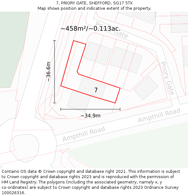 7, PRIORY GATE, SHEFFORD, SG17 5TX: Plot and title map