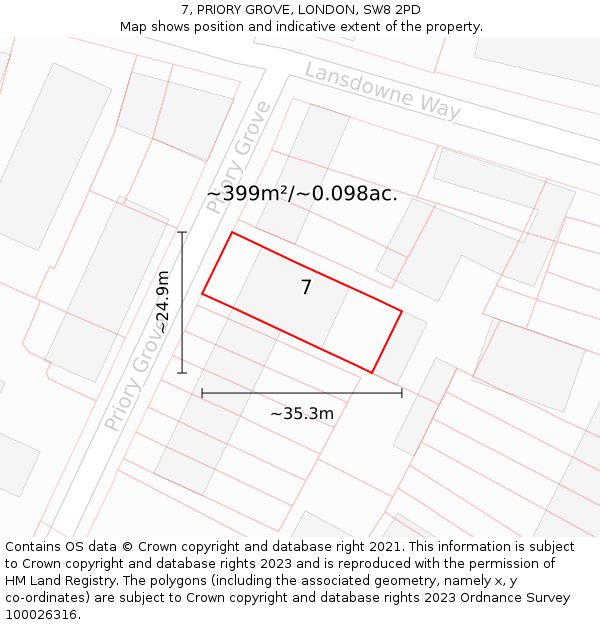 7, PRIORY GROVE, LONDON, SW8 2PD: Plot and title map