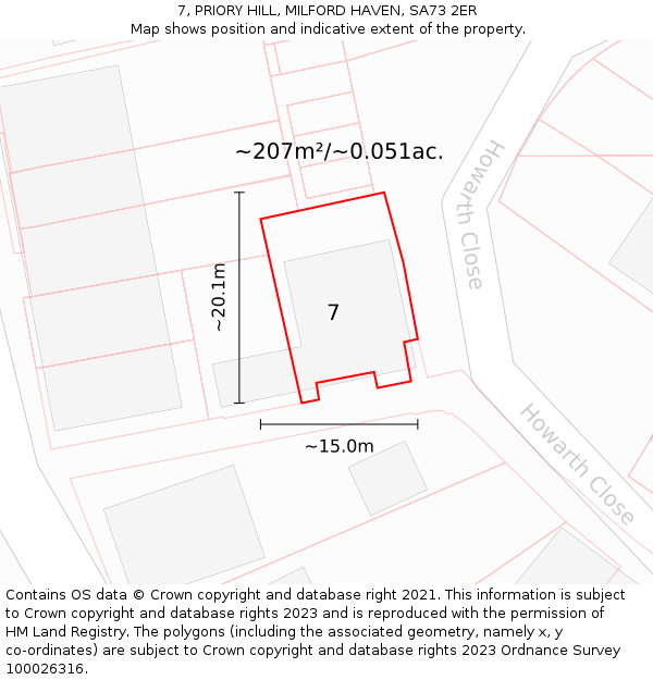 7, PRIORY HILL, MILFORD HAVEN, SA73 2ER: Plot and title map
