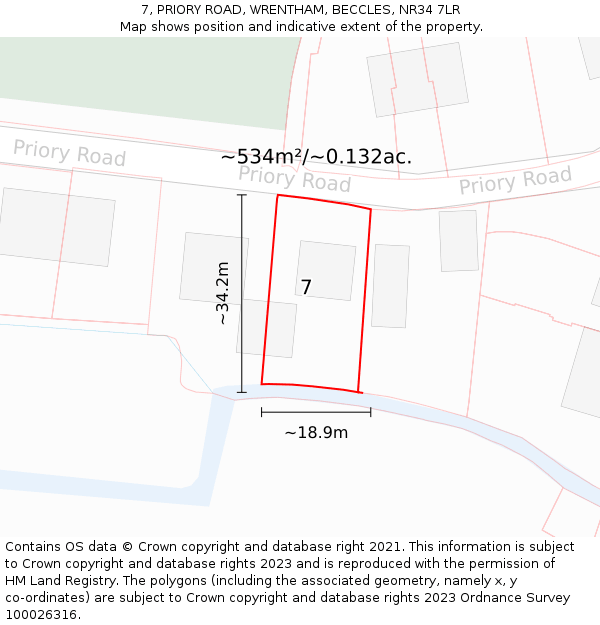 7, PRIORY ROAD, WRENTHAM, BECCLES, NR34 7LR: Plot and title map