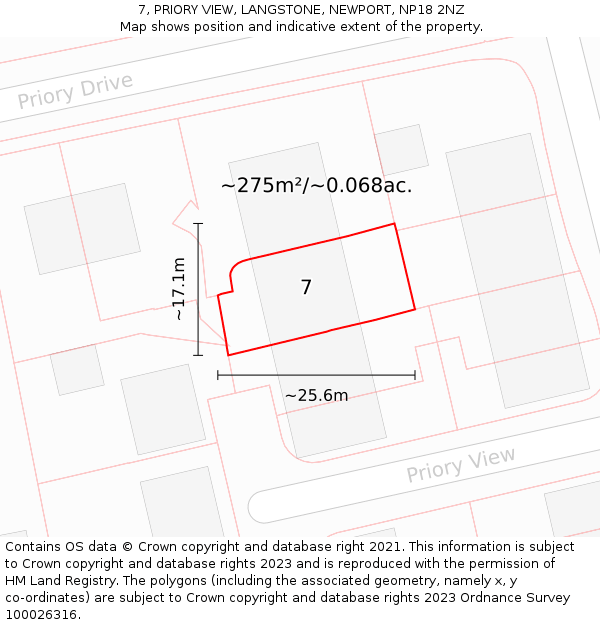 7, PRIORY VIEW, LANGSTONE, NEWPORT, NP18 2NZ: Plot and title map