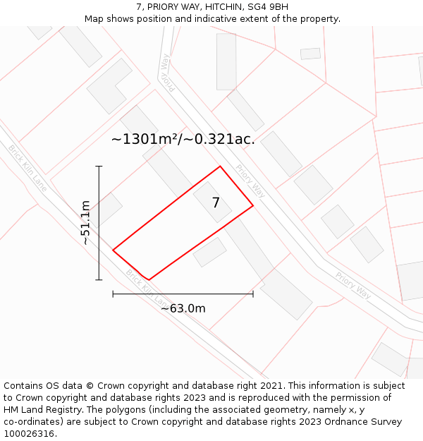 7, PRIORY WAY, HITCHIN, SG4 9BH: Plot and title map