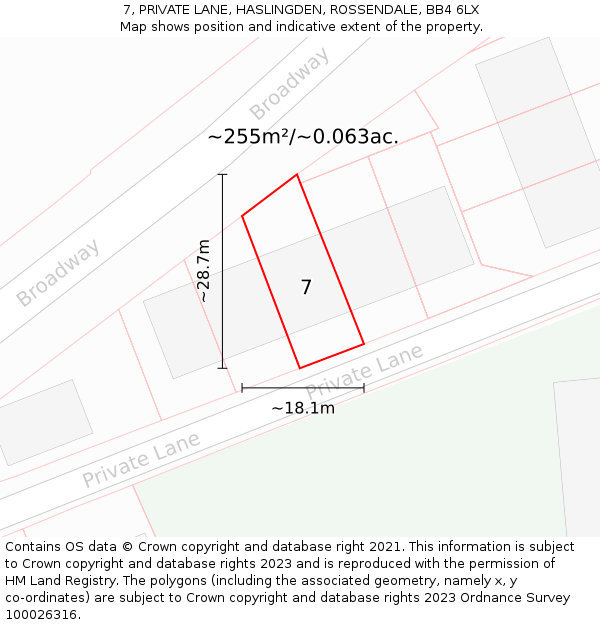 7, PRIVATE LANE, HASLINGDEN, ROSSENDALE, BB4 6LX: Plot and title map