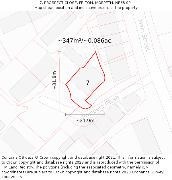 7, PROSPECT CLOSE, FELTON, MORPETH, NE65 9PL: Plot and title map