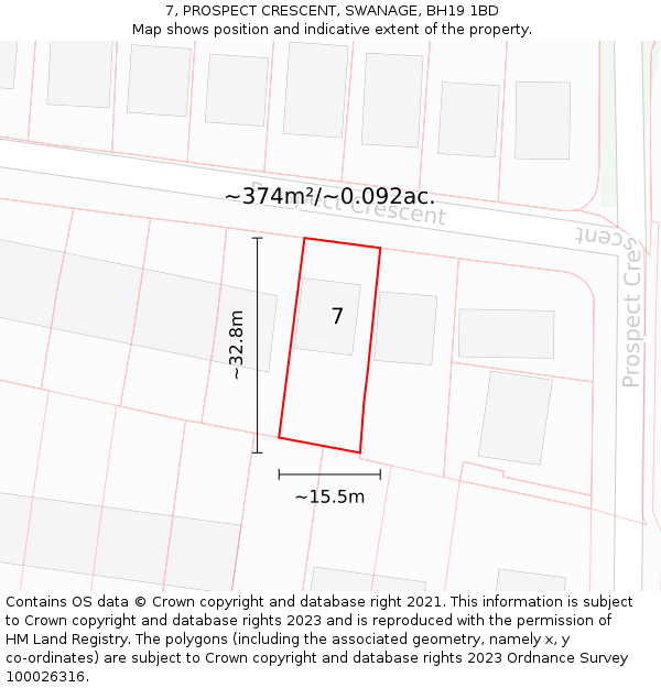 7, PROSPECT CRESCENT, SWANAGE, BH19 1BD: Plot and title map