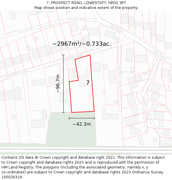 7, PROSPECT ROAD, LOWESTOFT, NR32 3PT: Plot and title map