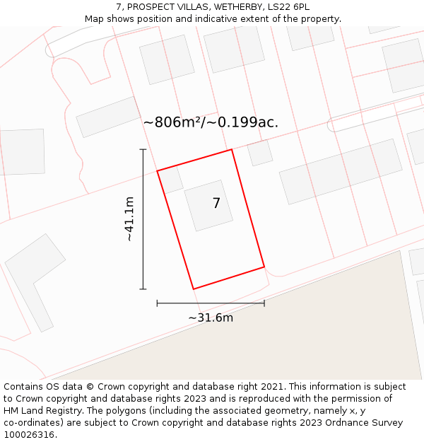 7, PROSPECT VILLAS, WETHERBY, LS22 6PL: Plot and title map