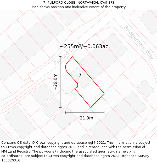7, PULFORD CLOSE, NORTHWICH, CW9 8FS: Plot and title map