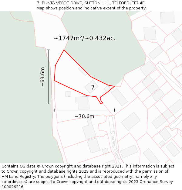 7, PUNTA VERDE DRIVE, SUTTON HILL, TELFORD, TF7 4EJ: Plot and title map