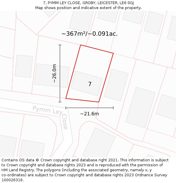 7, PYMM LEY CLOSE, GROBY, LEICESTER, LE6 0GJ: Plot and title map