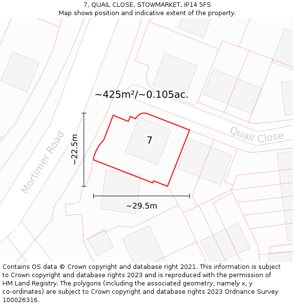 7, QUAIL CLOSE, STOWMARKET, IP14 5FS: Plot and title map