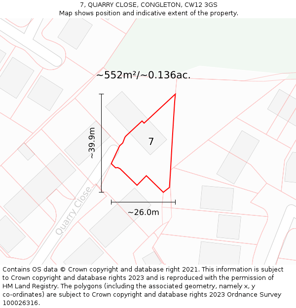 7, QUARRY CLOSE, CONGLETON, CW12 3GS: Plot and title map