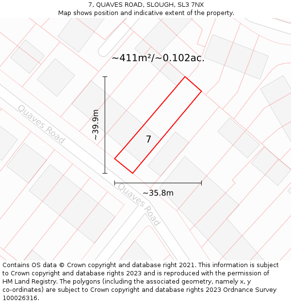 7, QUAVES ROAD, SLOUGH, SL3 7NX: Plot and title map