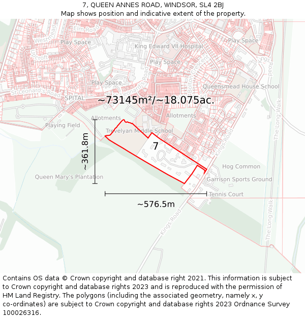 7, QUEEN ANNES ROAD, WINDSOR, SL4 2BJ: Plot and title map