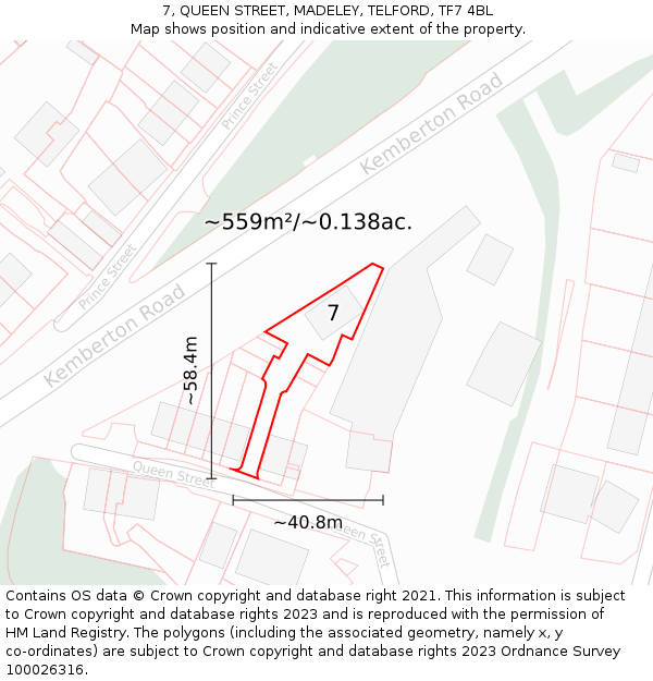 7, QUEEN STREET, MADELEY, TELFORD, TF7 4BL: Plot and title map