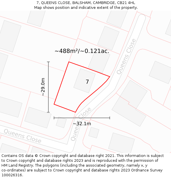 7, QUEENS CLOSE, BALSHAM, CAMBRIDGE, CB21 4HL: Plot and title map