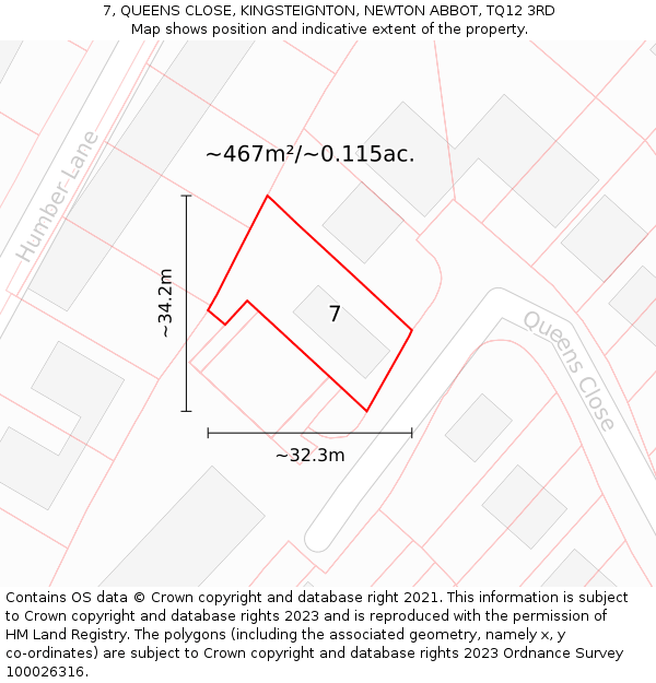 7, QUEENS CLOSE, KINGSTEIGNTON, NEWTON ABBOT, TQ12 3RD: Plot and title map