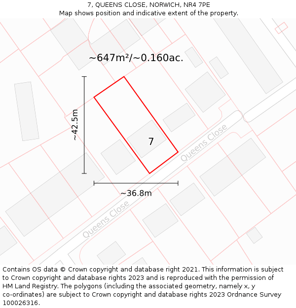 7, QUEENS CLOSE, NORWICH, NR4 7PE: Plot and title map