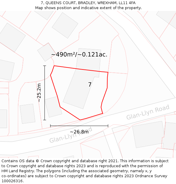 7, QUEENS COURT, BRADLEY, WREXHAM, LL11 4FA: Plot and title map