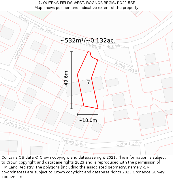 7, QUEENS FIELDS WEST, BOGNOR REGIS, PO21 5SE: Plot and title map