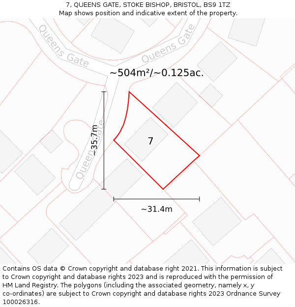 7, QUEENS GATE, STOKE BISHOP, BRISTOL, BS9 1TZ: Plot and title map