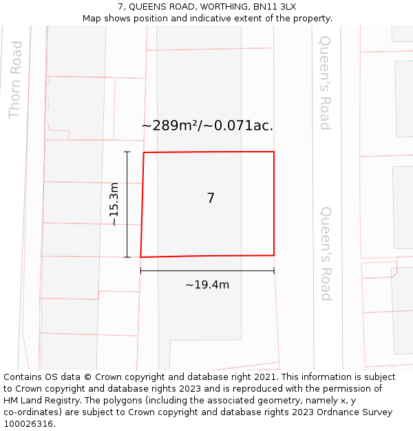 7, QUEENS ROAD, WORTHING, BN11 3LX: Plot and title map