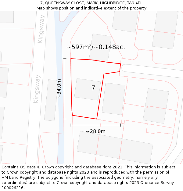 7, QUEENSWAY CLOSE, MARK, HIGHBRIDGE, TA9 4PH: Plot and title map