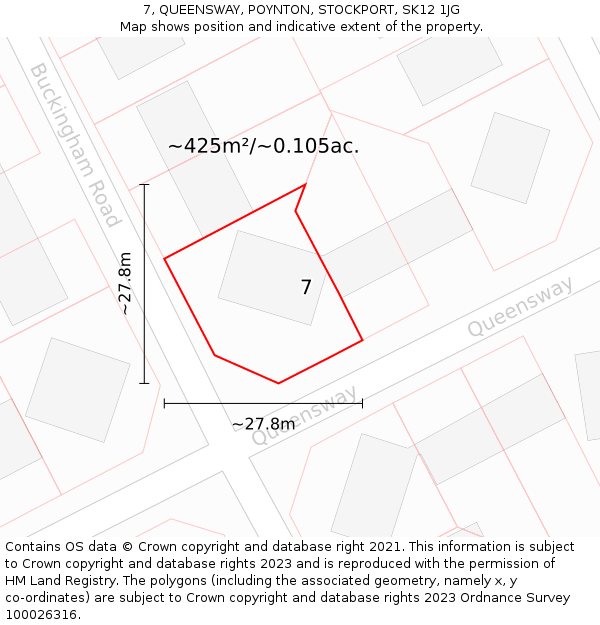 7, QUEENSWAY, POYNTON, STOCKPORT, SK12 1JG: Plot and title map
