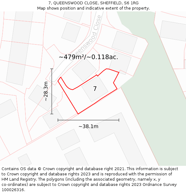 7, QUEENSWOOD CLOSE, SHEFFIELD, S6 1RG: Plot and title map