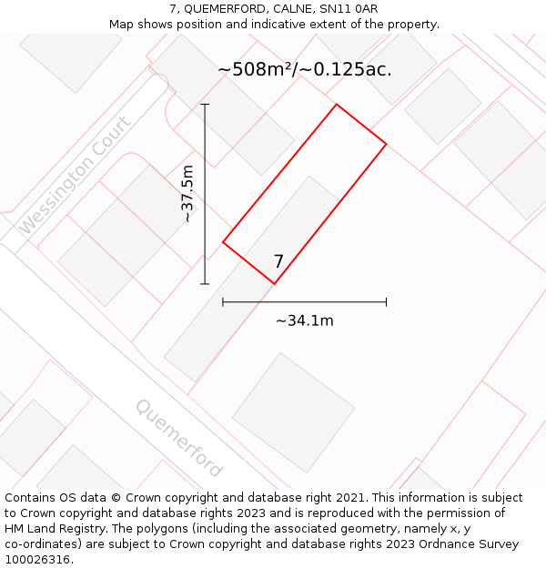 7, QUEMERFORD, CALNE, SN11 0AR: Plot and title map