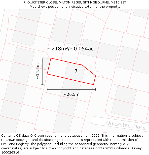 7, QUICKSTEP CLOSE, MILTON REGIS, SITTINGBOURNE, ME10 2ET: Plot and title map